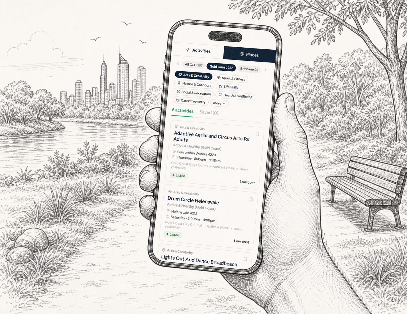 Jaunto app showing activity listings